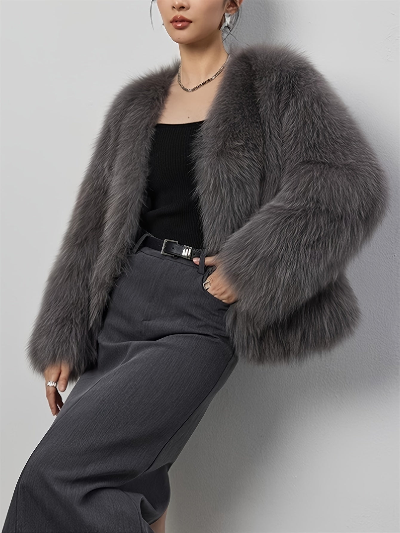 Damen Winterjacke Eleganter Kunstpelzmantel | Mit Kontrastdetails
