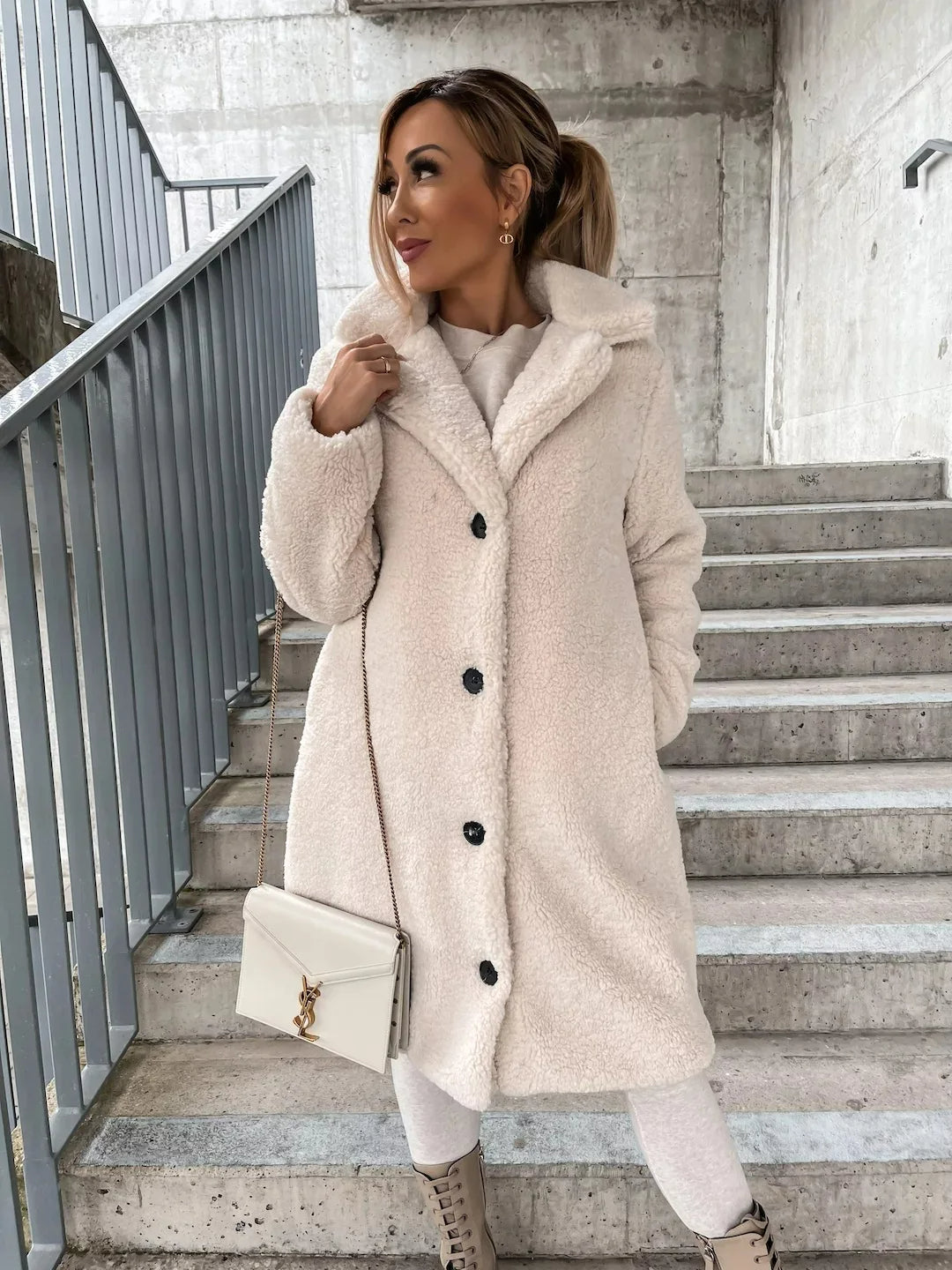 Mantel Damen Winter Lang | Klassischer Kragen Mit Knöpfen