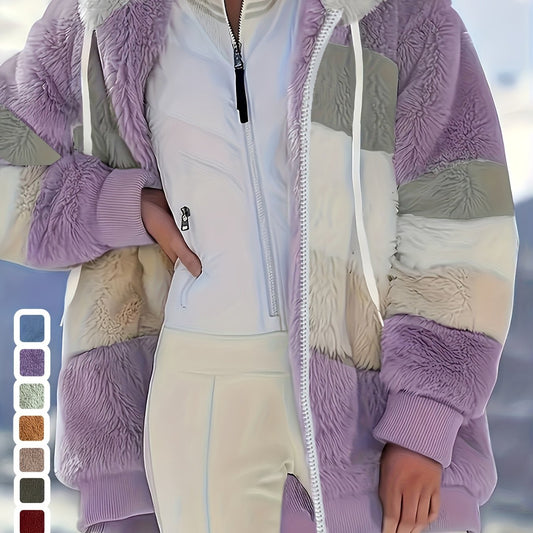 Damen Fleecejacke Mit Kapuze | Gestreift Leicht