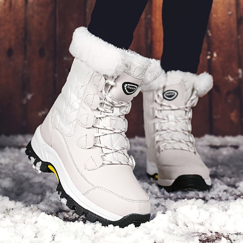 Damen Winterschuhe | Hohe Schnürstiefel mit Fellkragen