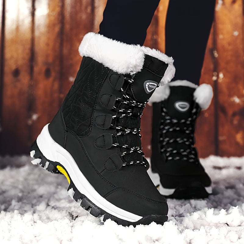 Damen Winterschuhe | Hohe Schnürstiefel mit Fellkragen
