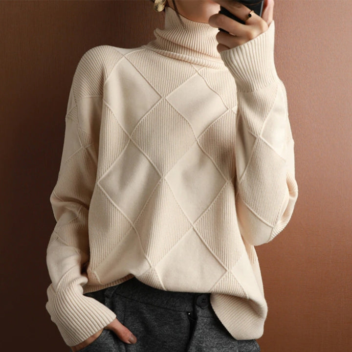 Pullover Damen Oversize Strick | Rollkragen Design Vielseitig Kombinierbar