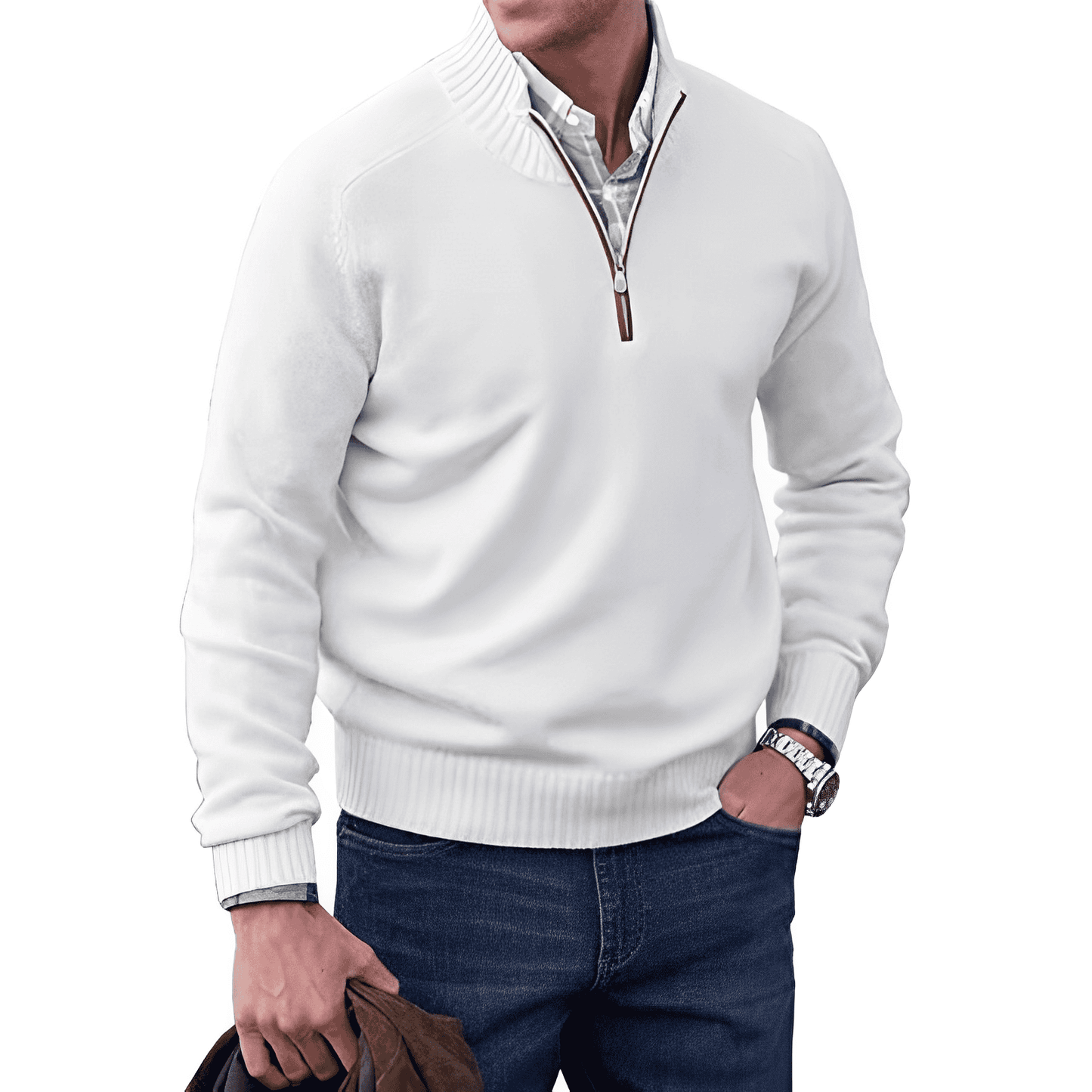 Pullover Herren Mit Stehkragen Und Kurzreißverschluss | Langarm Für Alltag