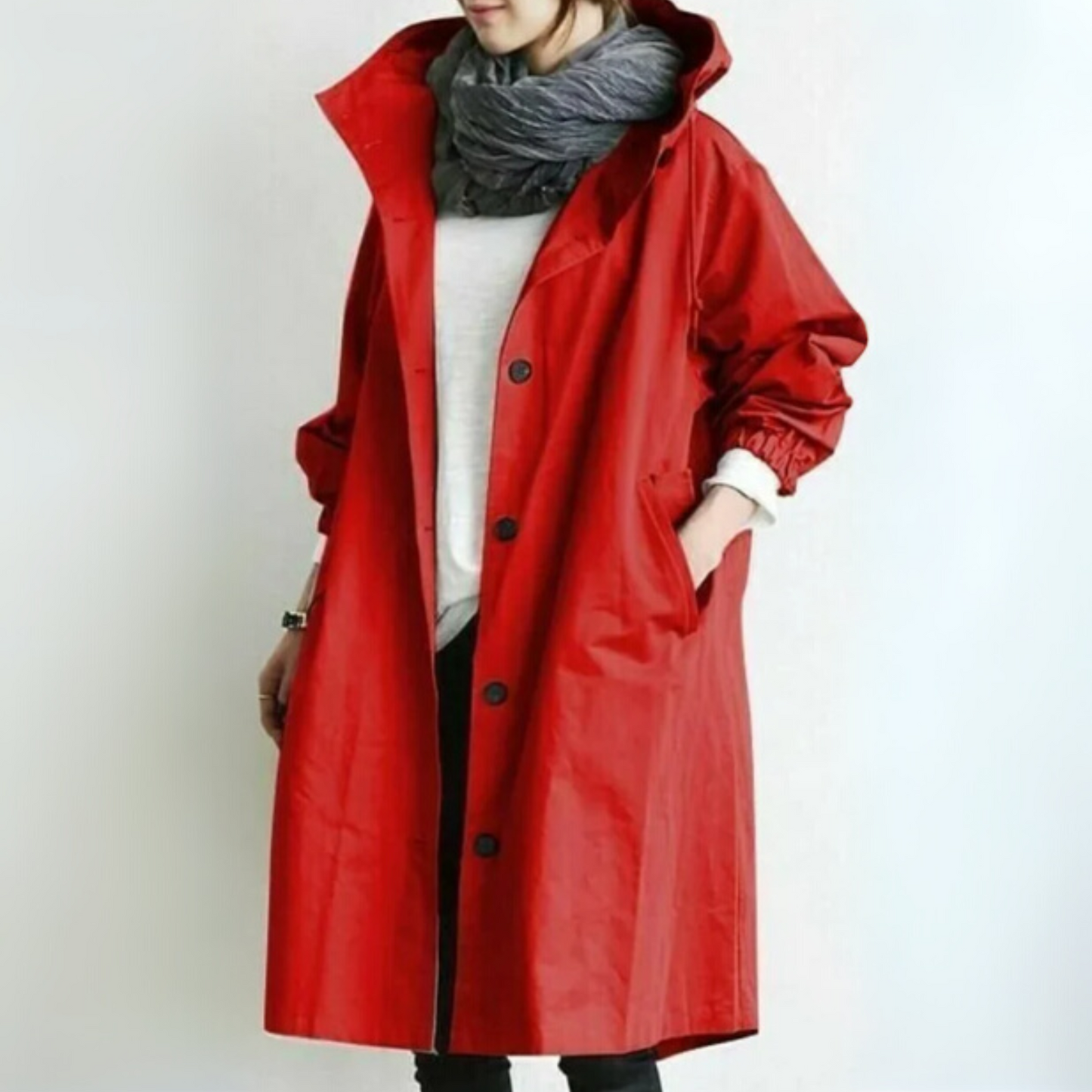 Damen Regenjacke mit Kapuze | Weiter Trenchcoat