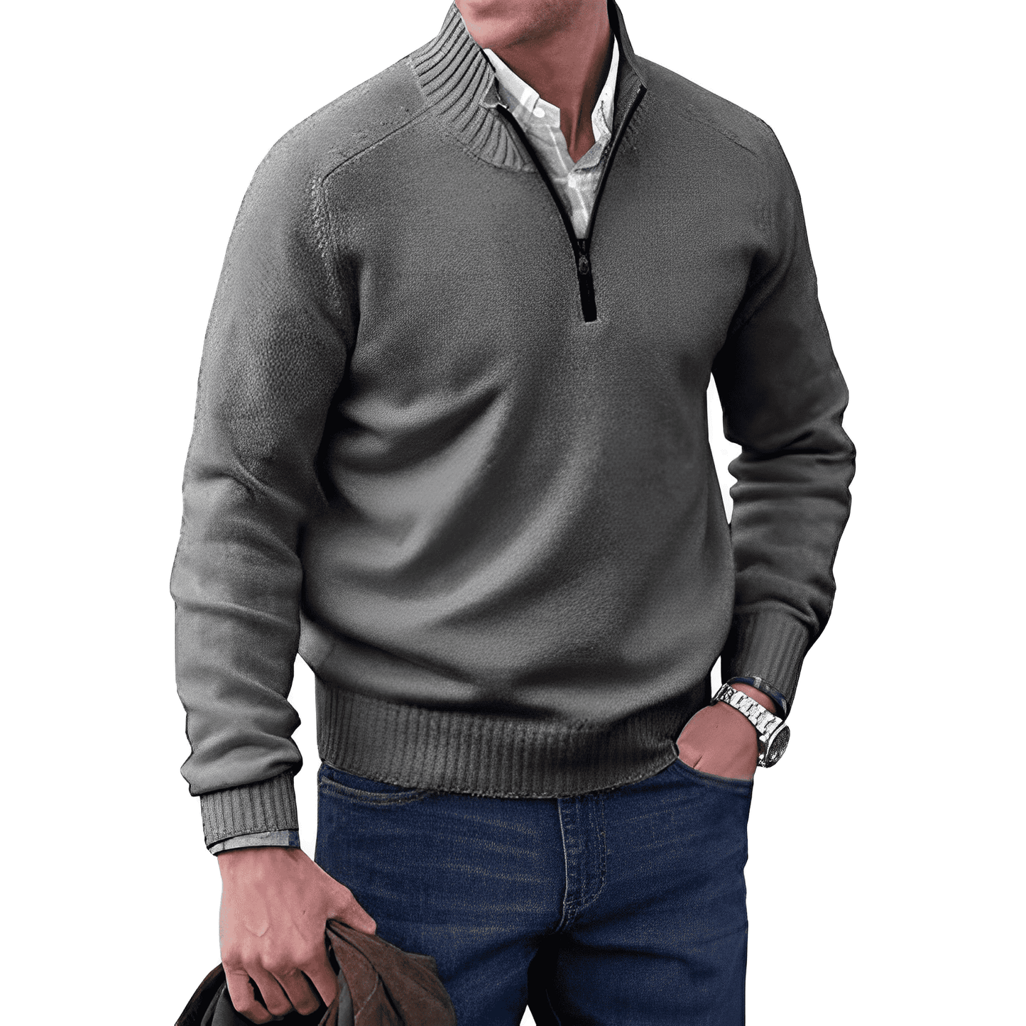Pullover Herren Mit Stehkragen Und Kurzreißverschluss | Langarm Für Alltag