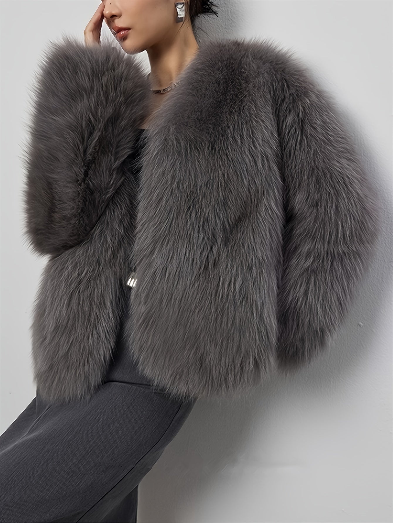 Damen Winterjacke Eleganter Kunstpelzmantel | Mit Kontrastdetails