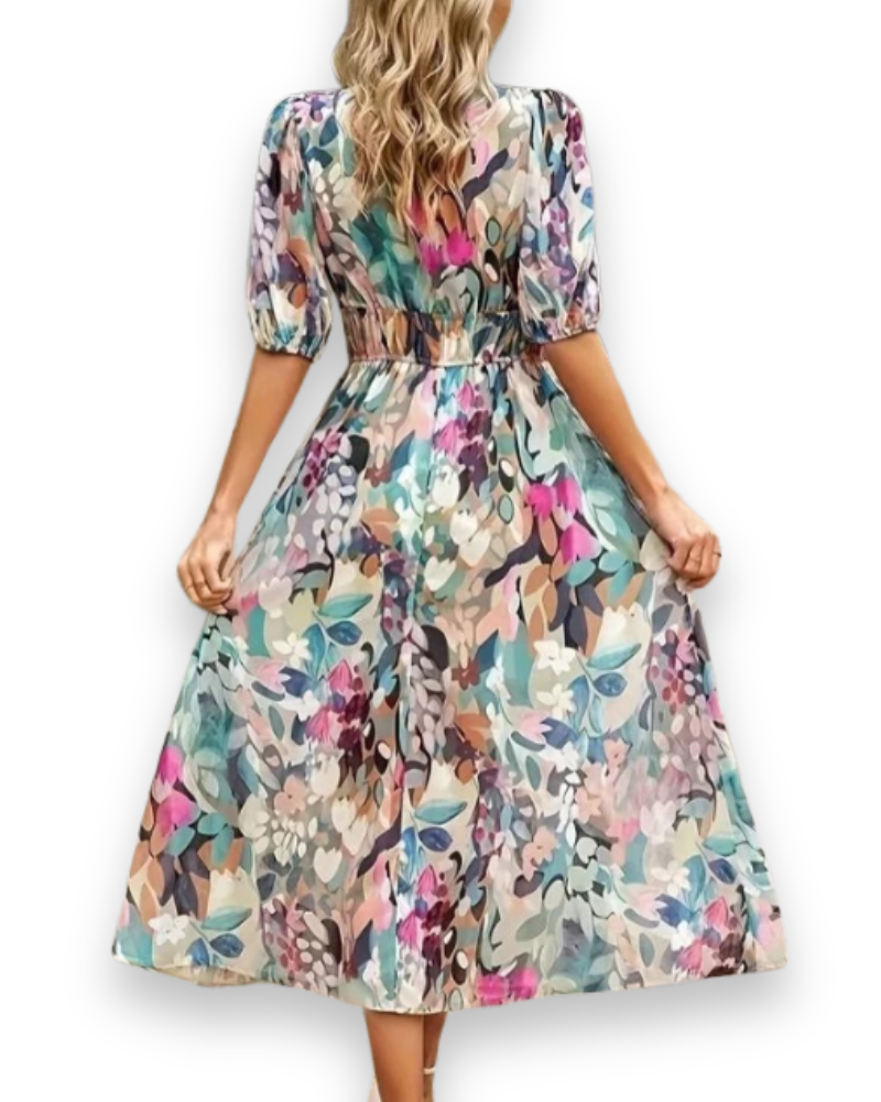 Damen Elegantes Blumenmuster Kleid | Midi