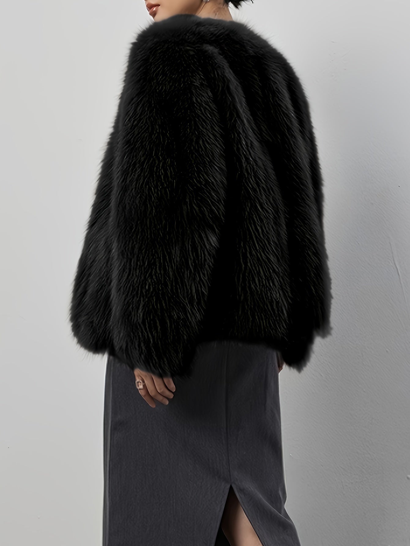 Damen Winterjacke Eleganter Kunstpelzmantel | Mit Kontrastdetails