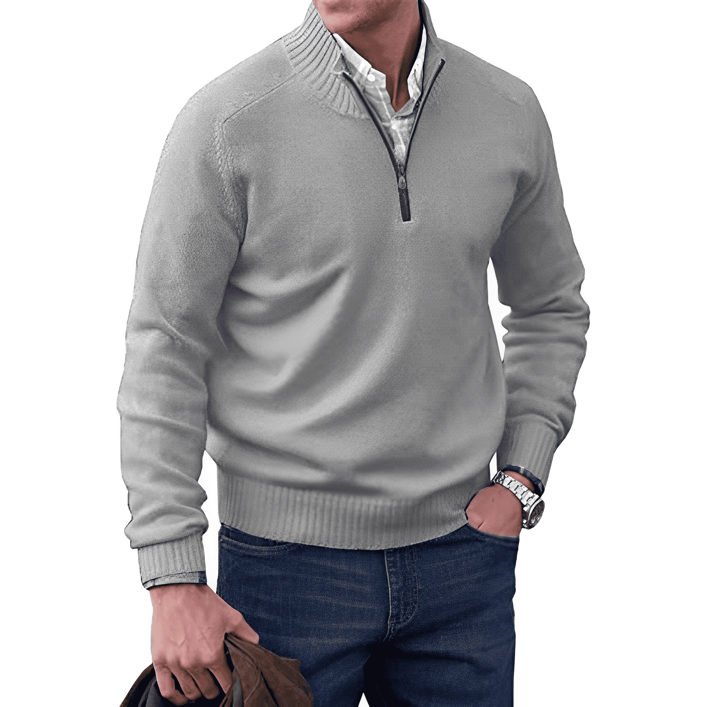 Pullover Herren Mit Stehkragen Und Kurzreißverschluss | Langarm Für Alltag