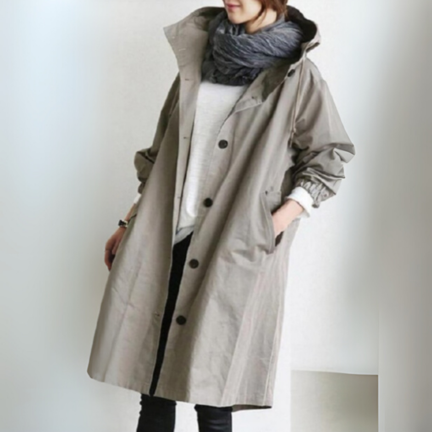 Damen Regenjacke mit Kapuze | Weiter Trenchcoat