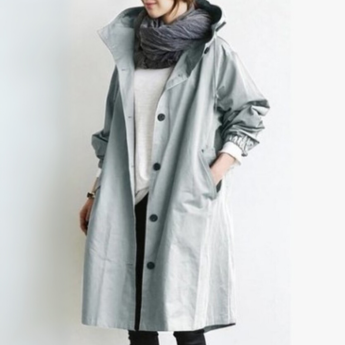 Damen Regenjacke mit Kapuze | Weiter Trenchcoat