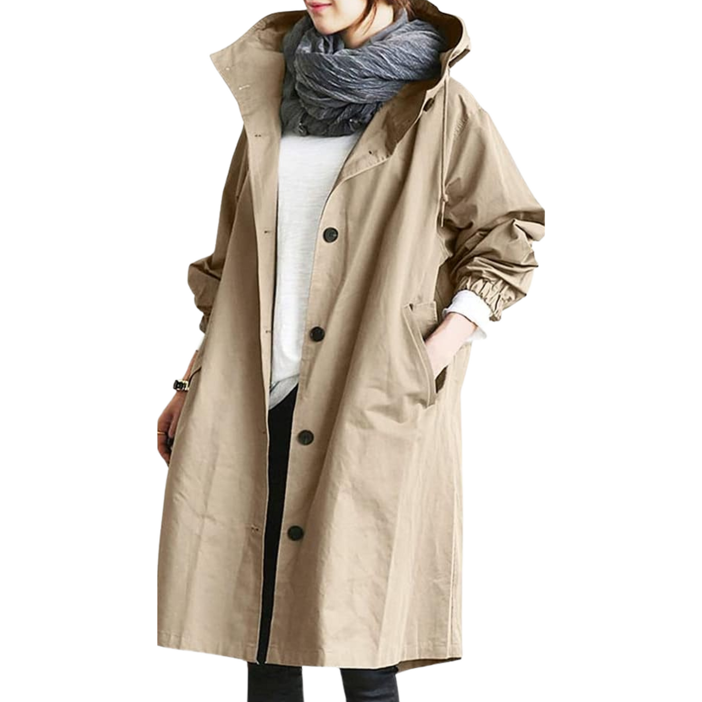 Damen Regenjacke mit Kapuze | Weiter Trenchcoat