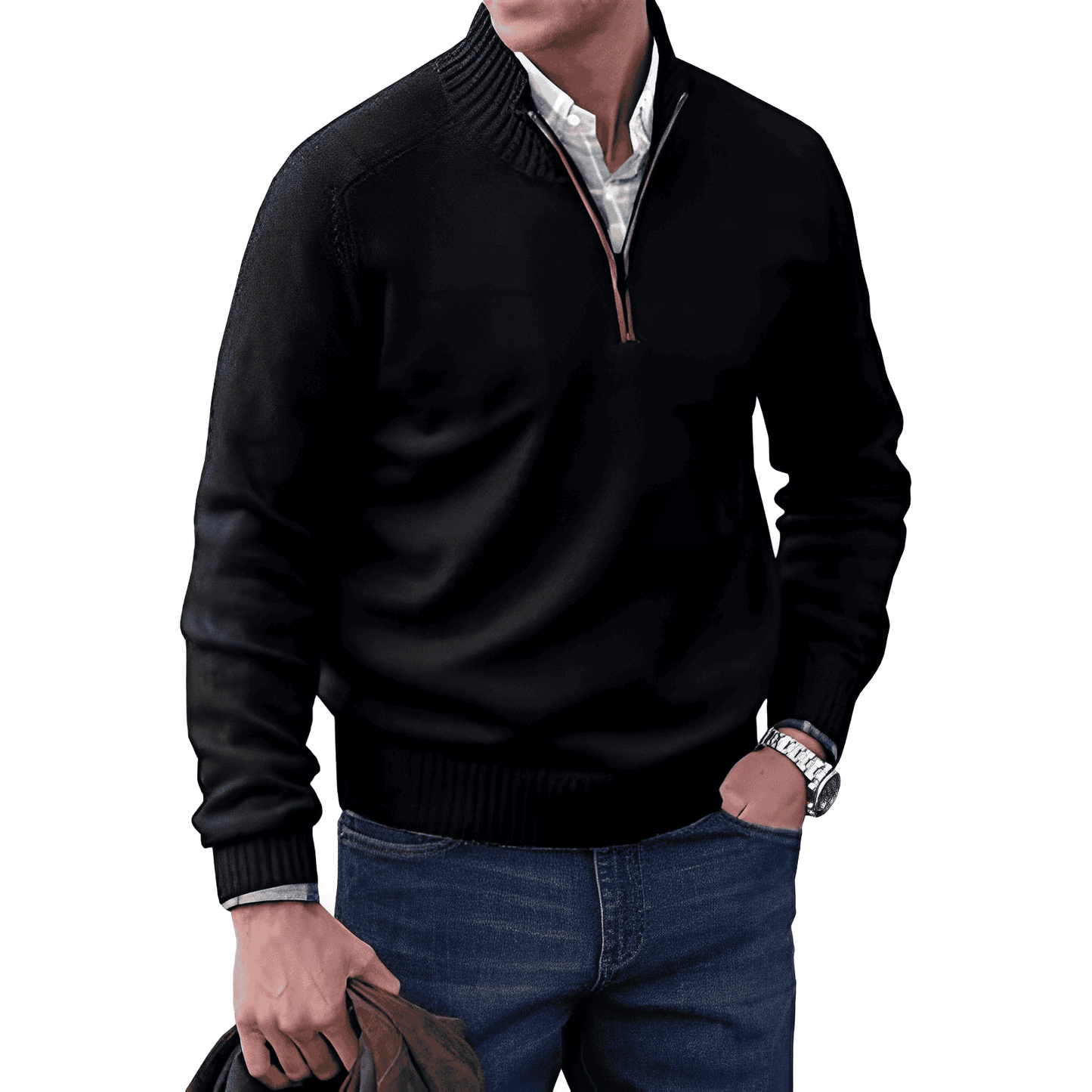 Pullover Herren Mit Stehkragen Und Kurzreißverschluss | Langarm Für Alltag