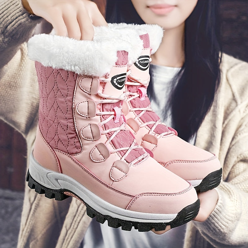 Damen Winterschuhe | Hohe Schnürstiefel mit Fellkragen
