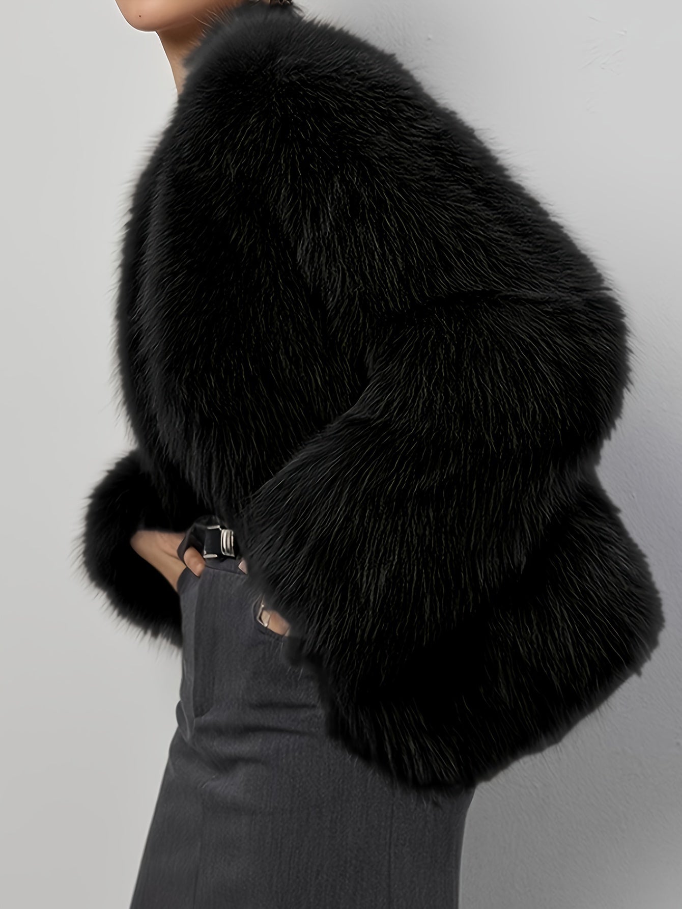 Damen Winterjacke Eleganter Kunstpelzmantel | Mit Kontrastdetails