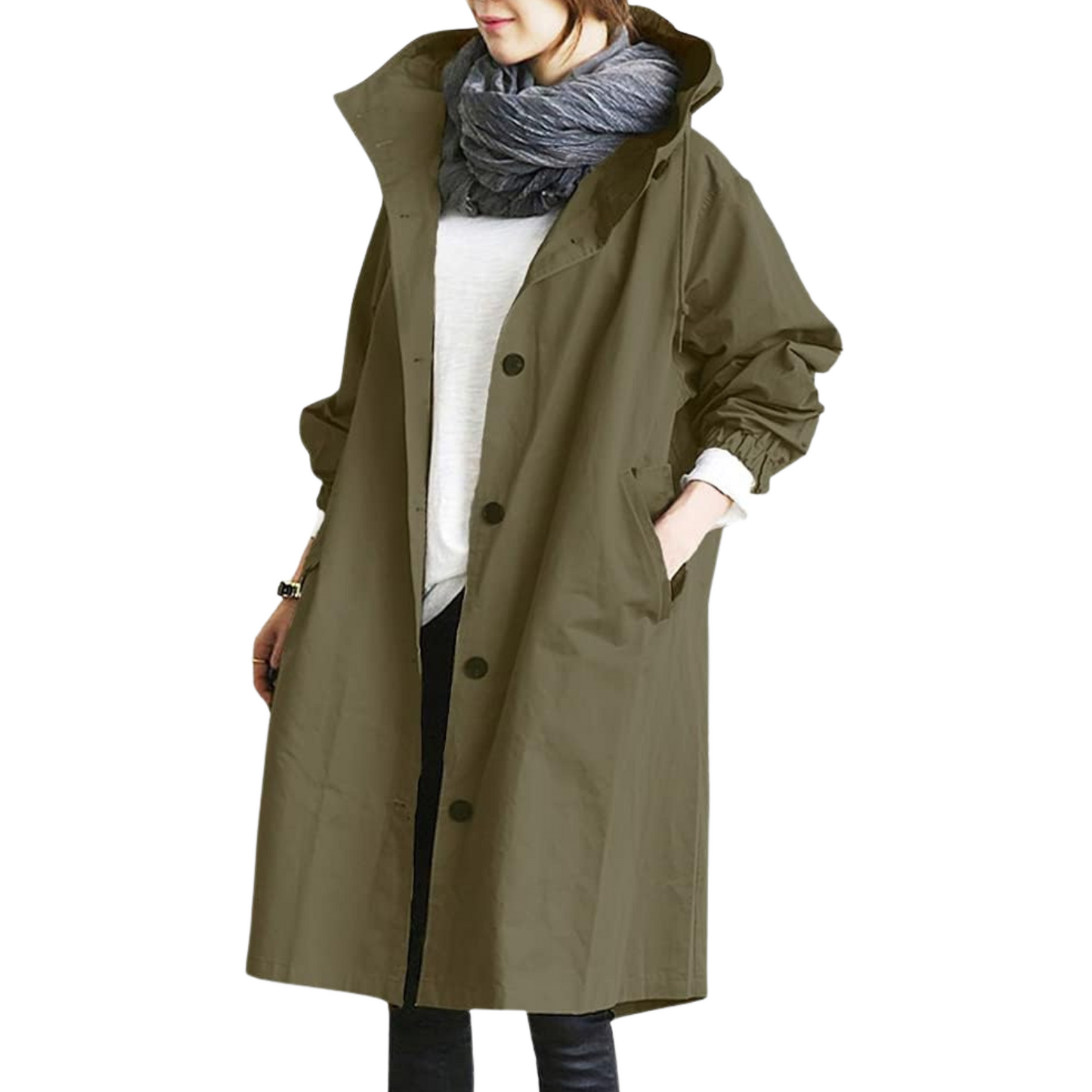 Damen Regenjacke mit Kapuze | Weiter Trenchcoat