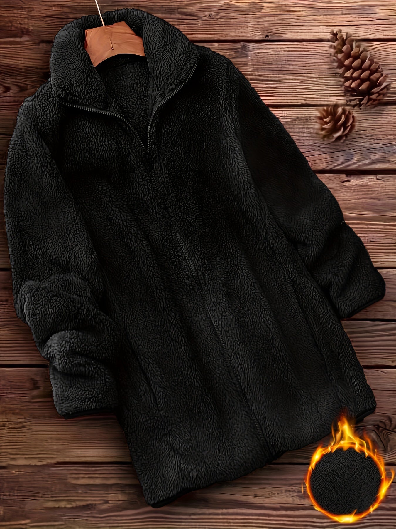 Damen Winterjacke Langer Wollmantel | Mit Reißverschluss