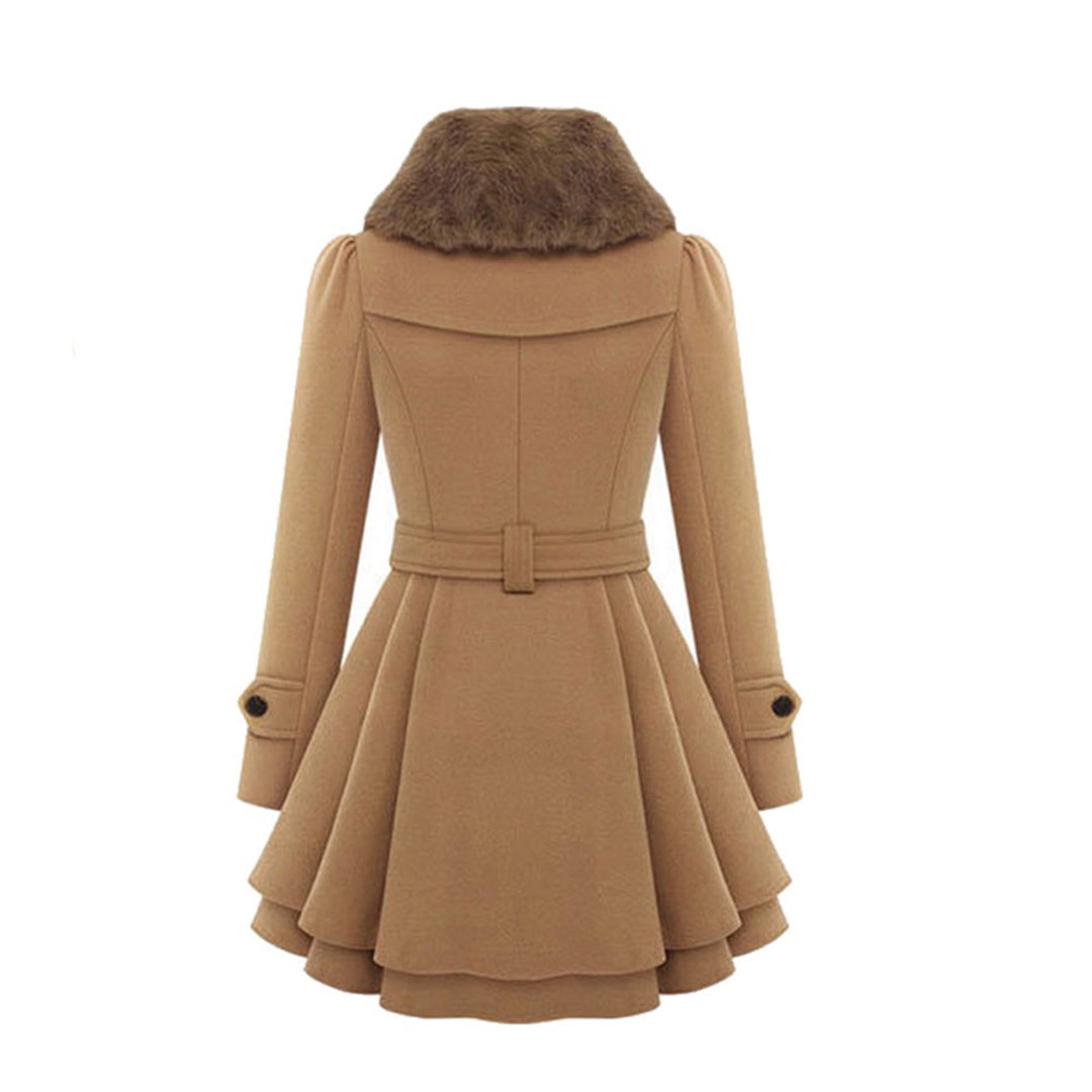 Winterjacke Damen Eleganter Langer Wintermantel | Mit Fellkragen und Kapuze
