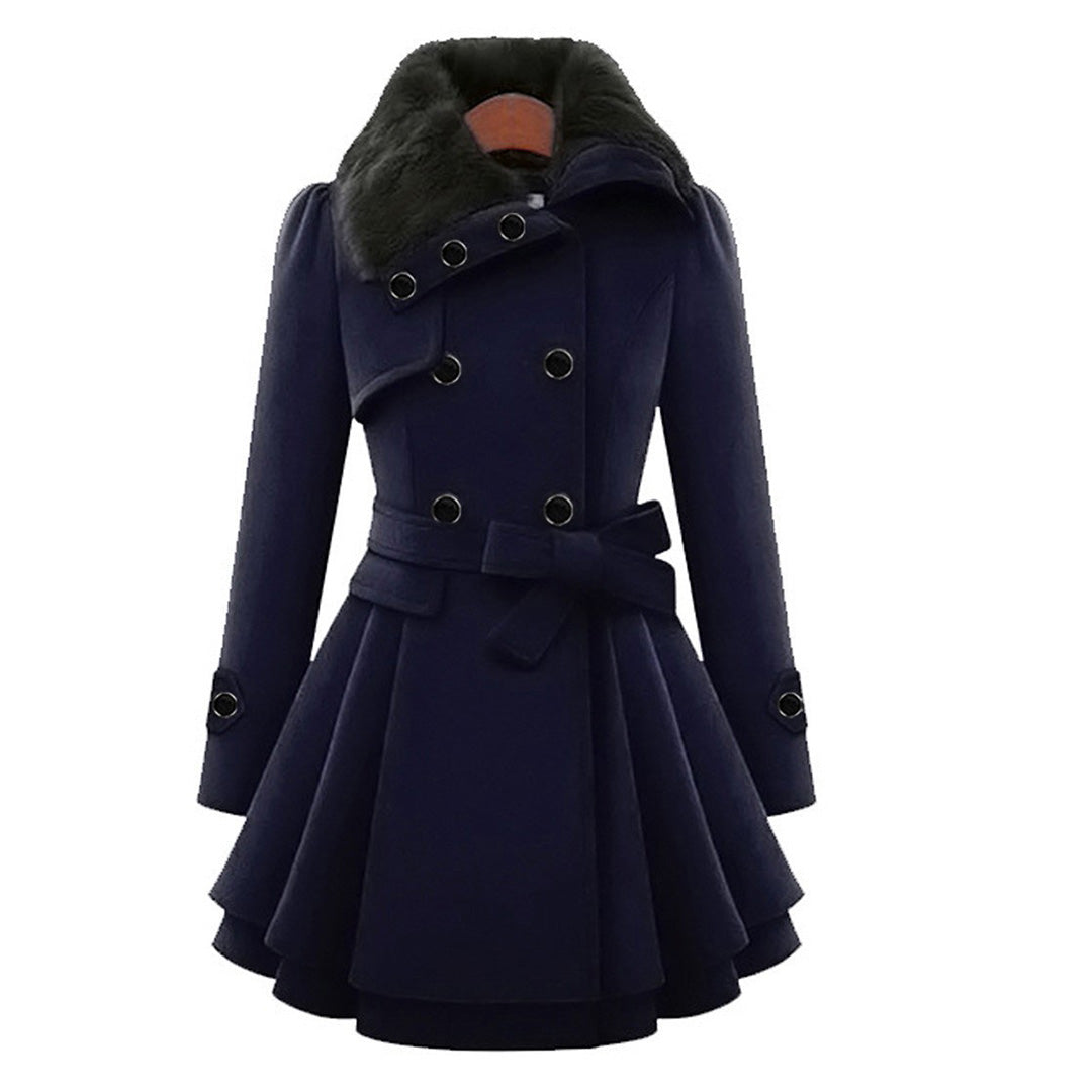 Winterjacke Damen Eleganter Langer Wintermantel | Mit Fellkragen und Kapuze