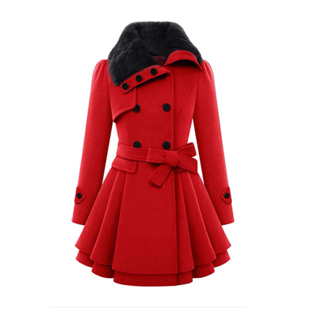 Winterjacke Damen Eleganter Langer Wintermantel | Mit Fellkragen und Kapuze