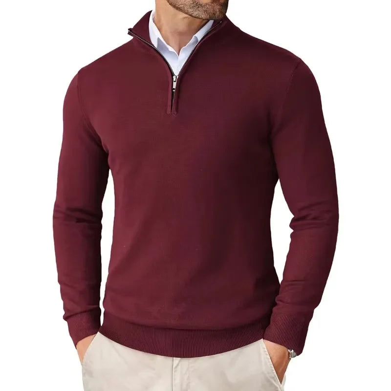 Pullover Herren Halb-Zip Mit Stehkragen | Langarm Für Alltag