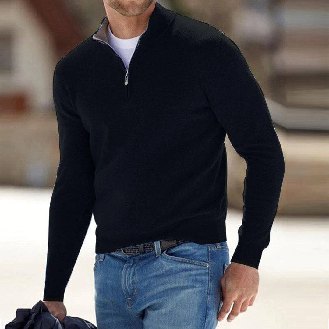 Pullover Herren Mit Viertel-Zip Und Stehkragen | Langarm Einfarbig Strick