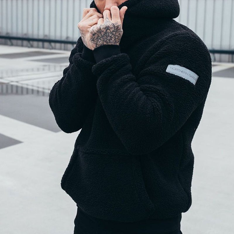 Pullover Herren Langarm Hoodie | aus Fleece mit Kapuze und Tasche