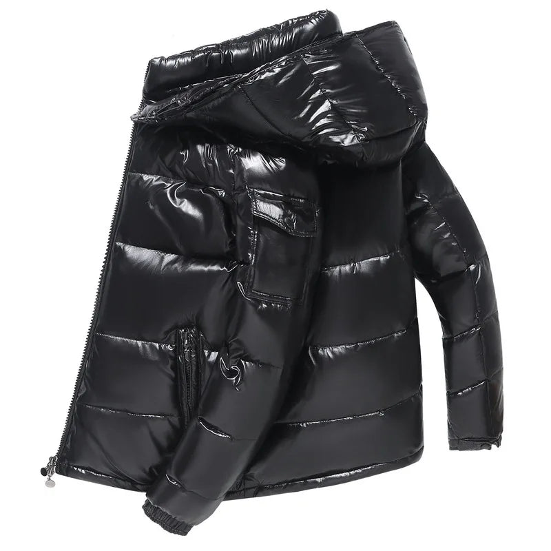 Herren Glänzende Puffer Jacke | Kapuzen Gesteppte Ausführung