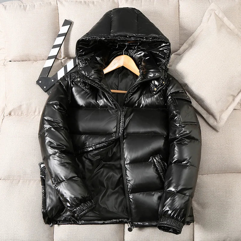 Herren Glänzende Puffer Jacke | Kapuzen Gesteppte Ausführung
