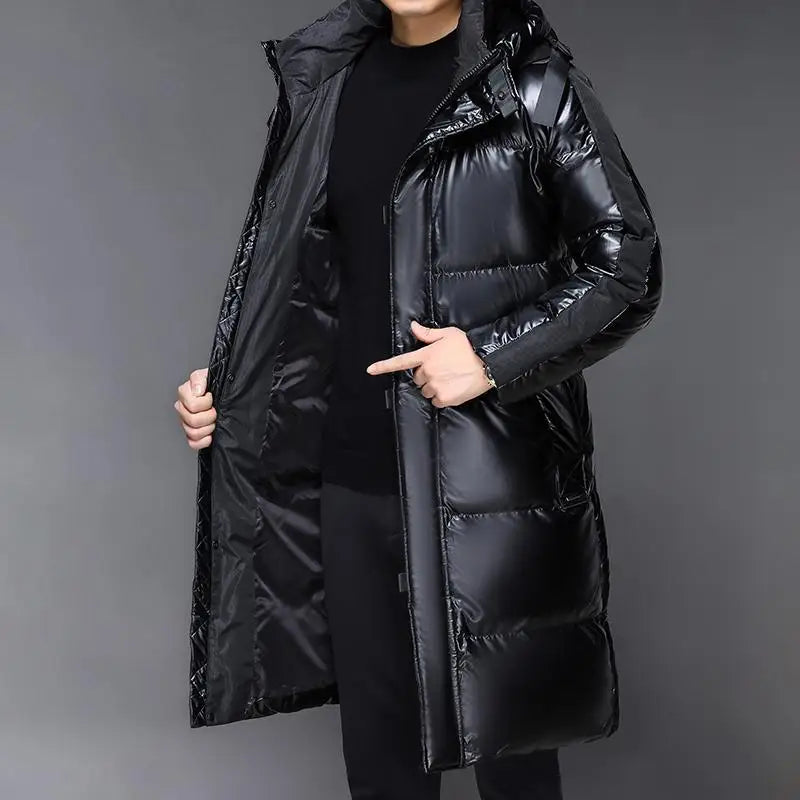 Glänzender Kapuzen Puffer Mantel Für Herren | Gesteppte Winteroberbekleidung