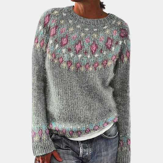 Pullover Damen Strick Rundhals | Buntes Muster Vielseitig