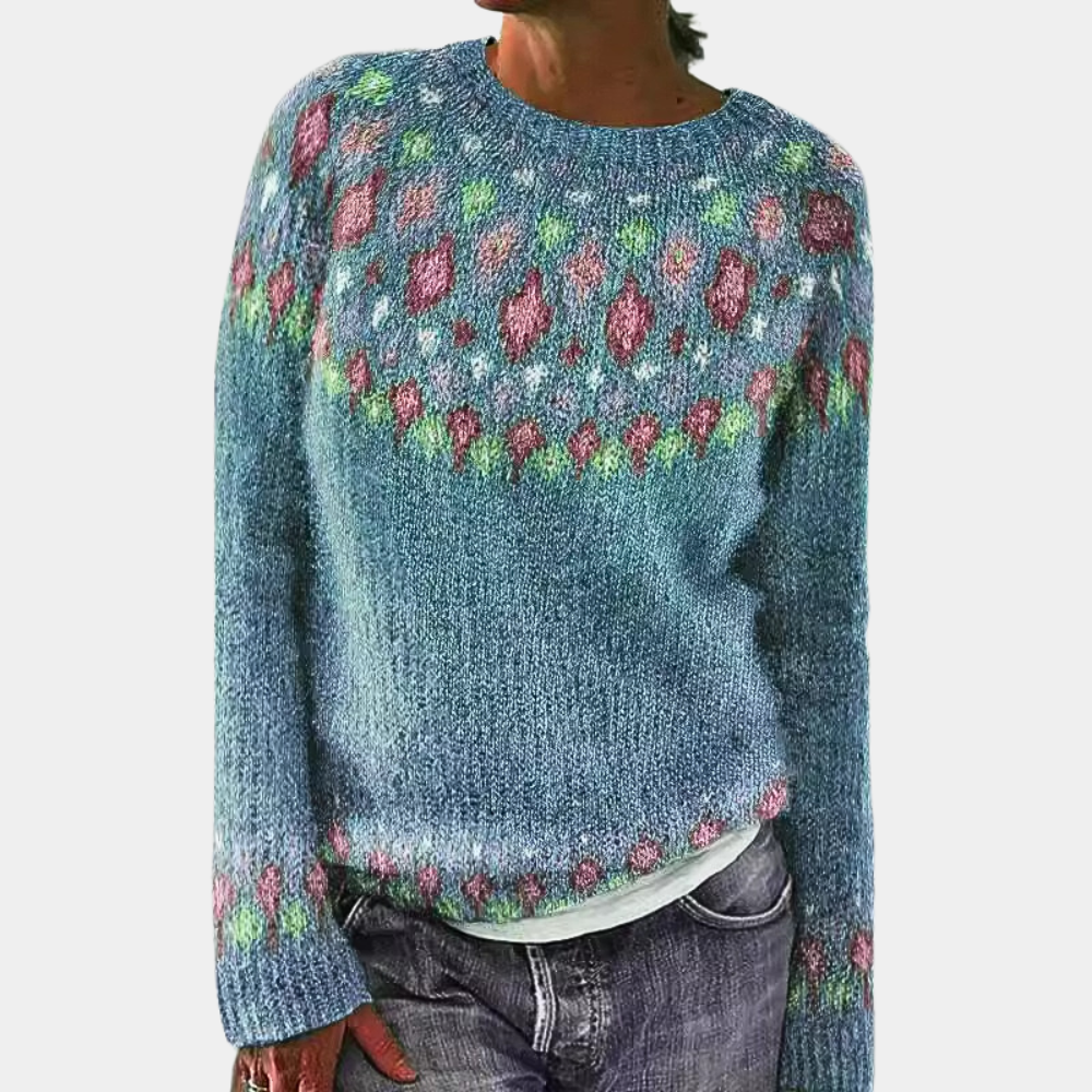 Pullover Damen Strick Rundhals | Buntes Muster Vielseitig