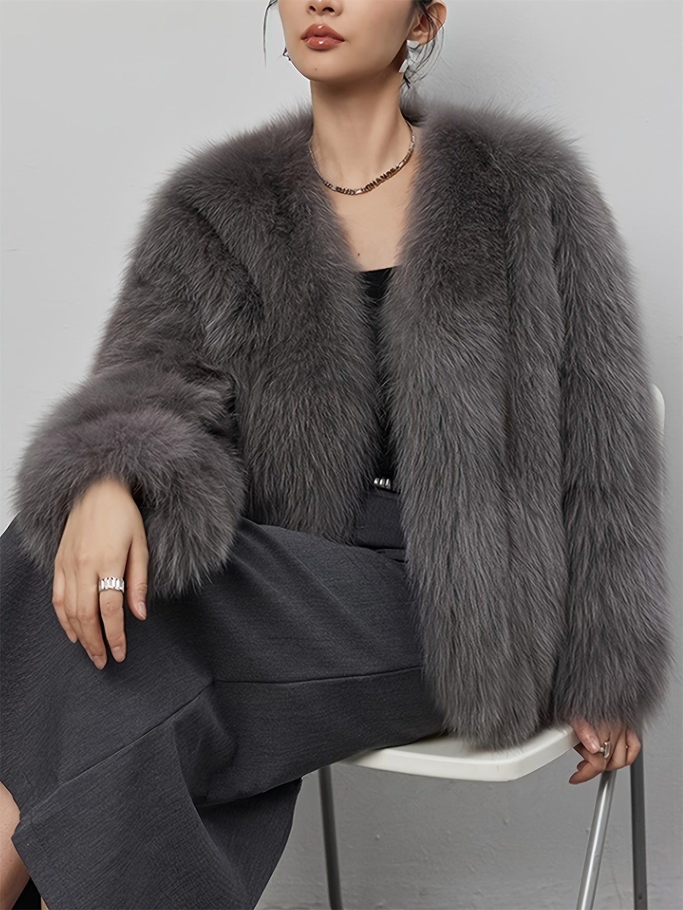 Damen Winterjacke Eleganter Kunstpelzmantel | Mit Kontrastdetails