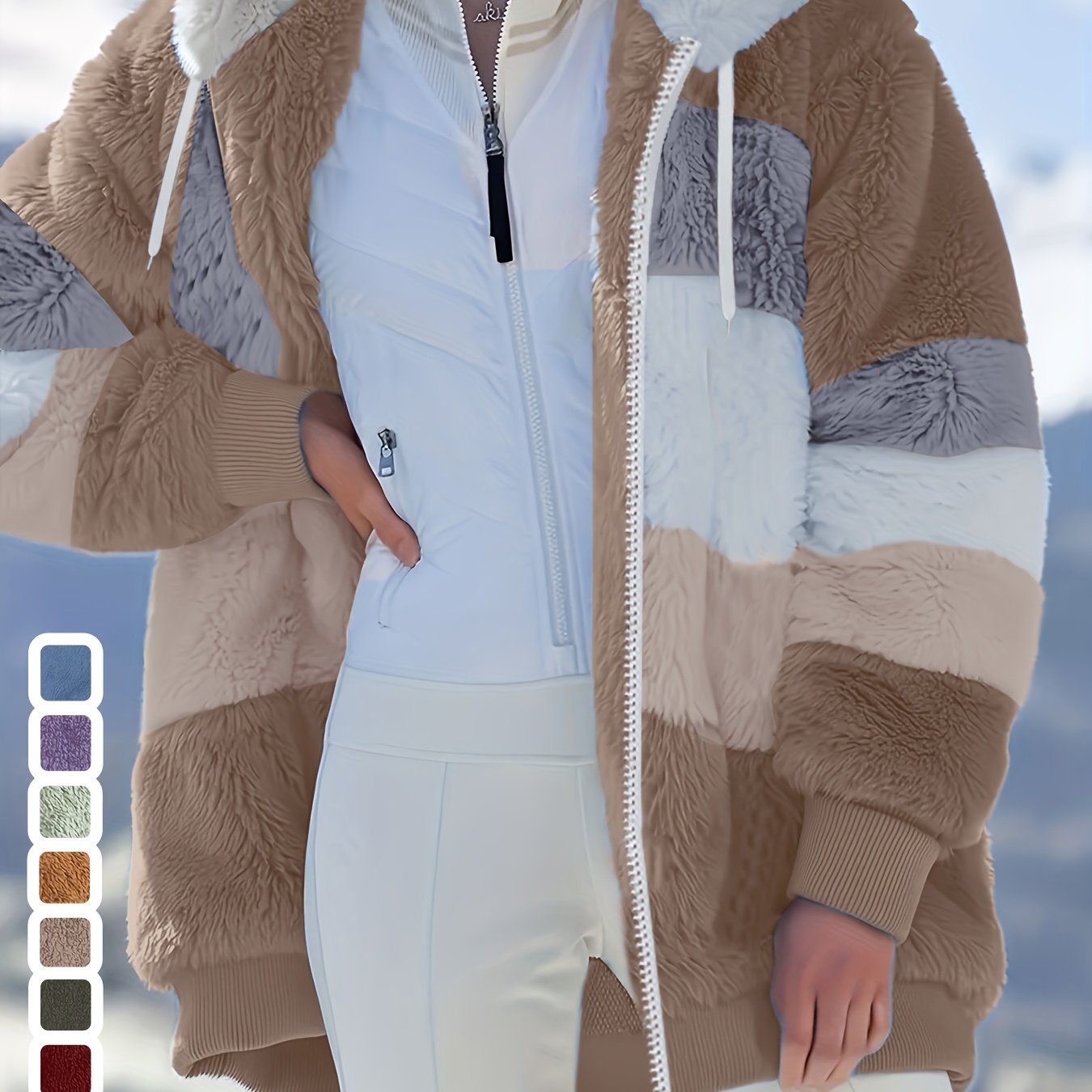 Damen Fleecejacke Mit Kapuze | Gestreift Leicht