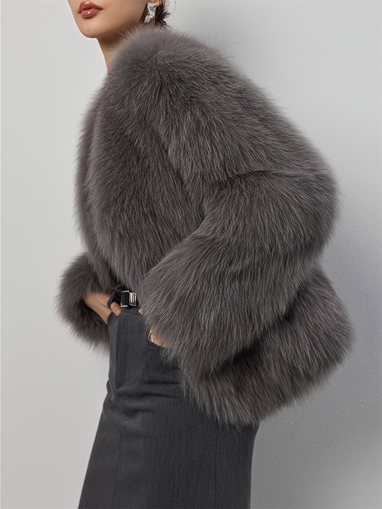 Damen Winterjacke Eleganter Kunstpelzmantel | Mit Kontrastdetails