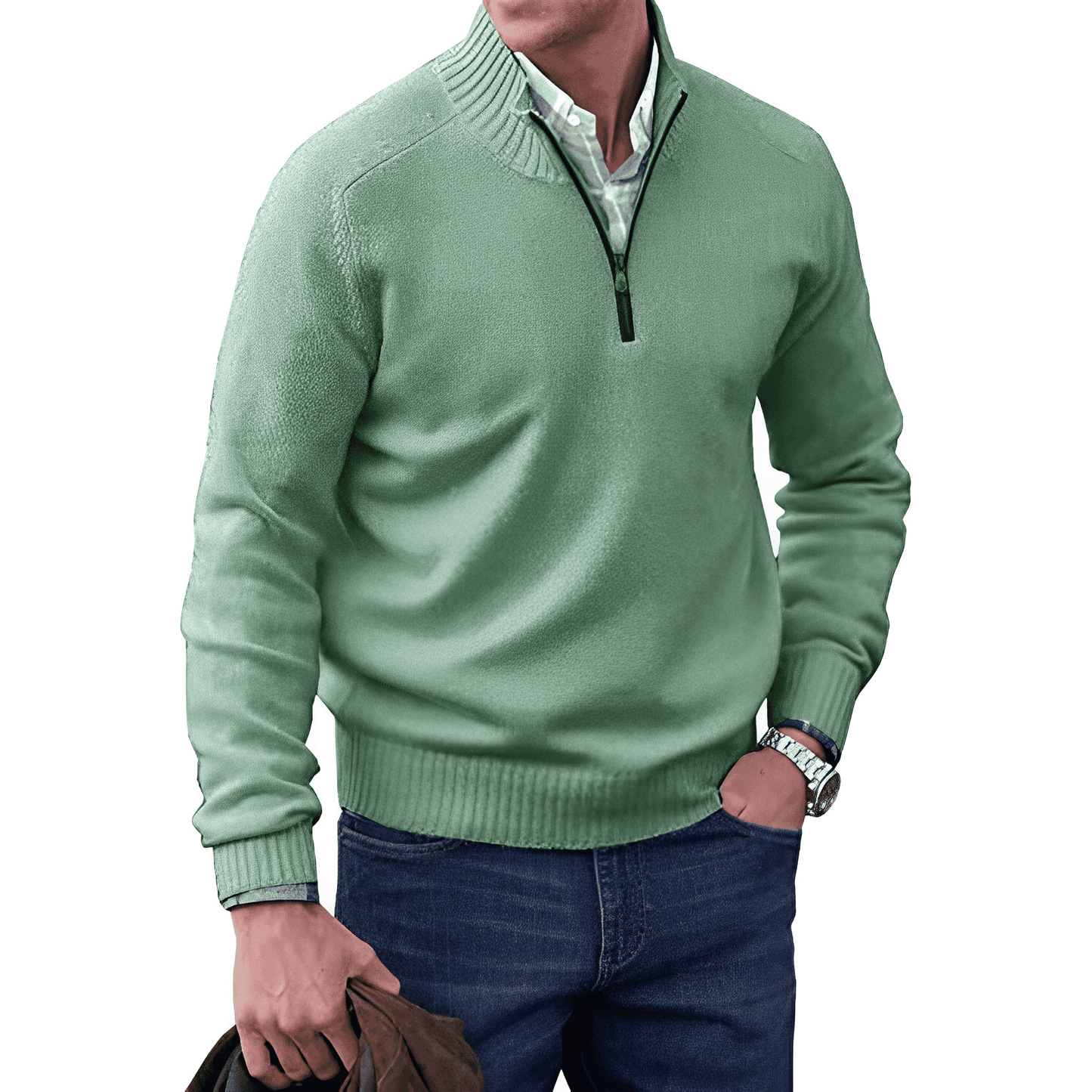 Pullover Herren Mit Stehkragen Und Kurzreißverschluss | Langarm Für Alltag