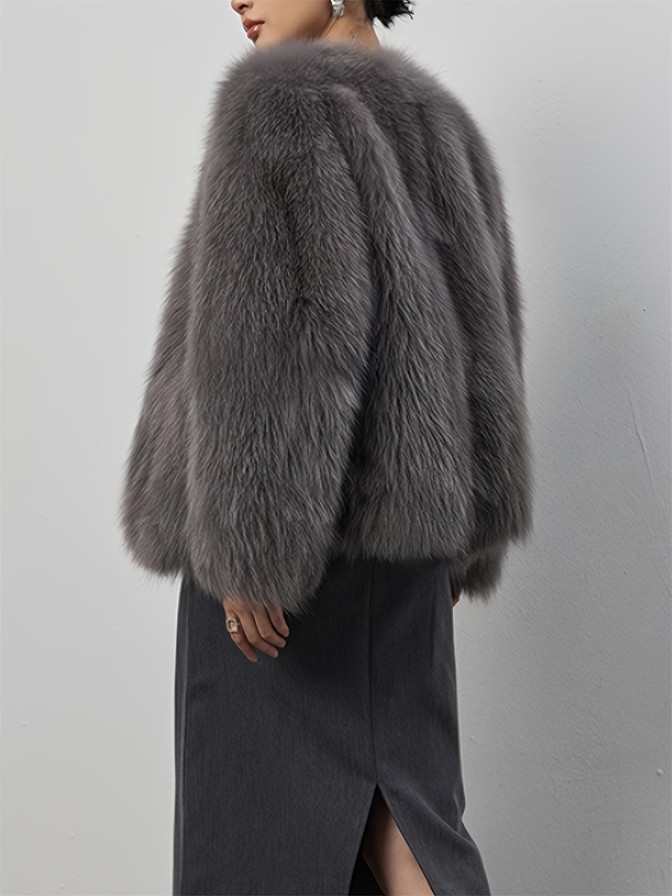 Damen Winterjacke Eleganter Kunstpelzmantel | Mit Kontrastdetails
