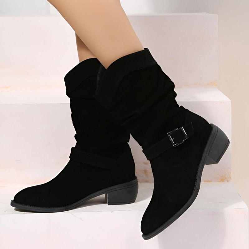 Winterstiefel Damen | Mittelhoher Schaft Mit Faltenoptik