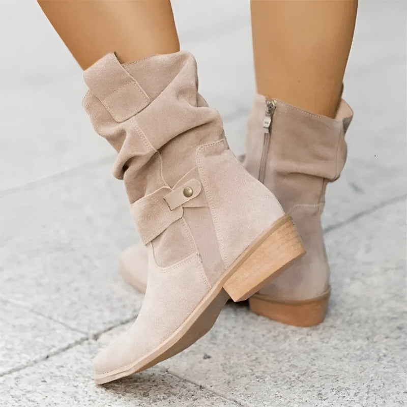 Winterstiefel Damen | Mittelhoher Schaft Mit Faltenoptik