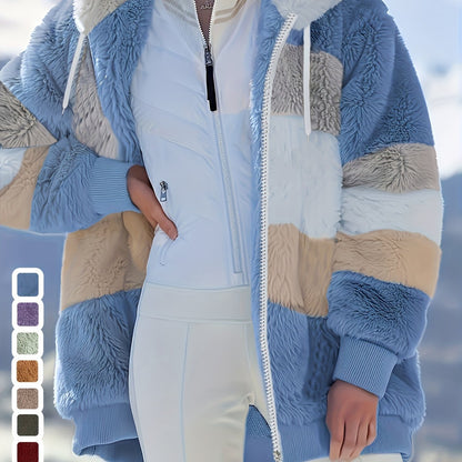 Damen Fleecejacke Mit Kapuze | Gestreift Leicht