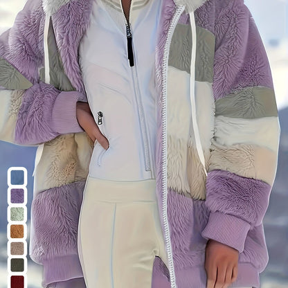 Damen Fleecejacke Mit Kapuze | Gestreift Leicht