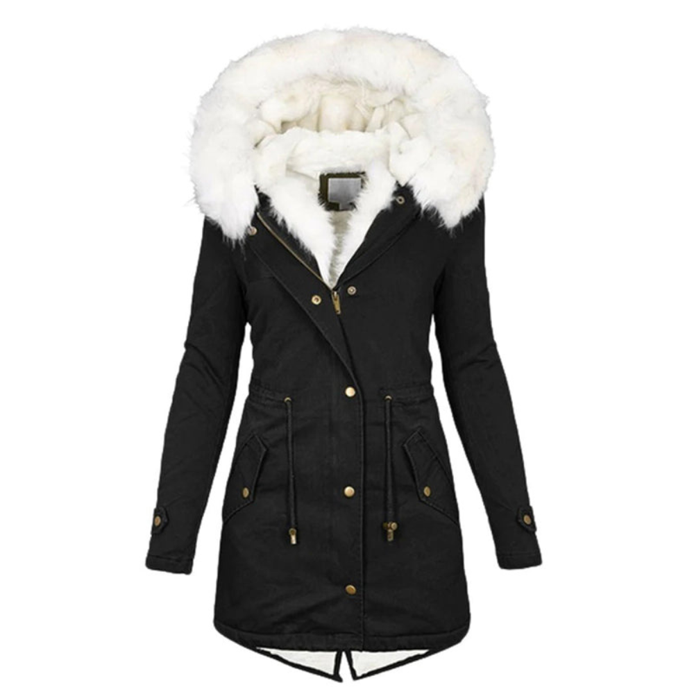 Damen Winterjacke Lange Wintermantel | Mit Kapuze und Fellkragen