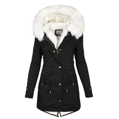 Damen Winterjacke Lange Wintermantel | Mit Kapuze und Fellkragen