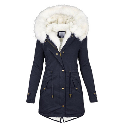 Damen Winterjacke Lange Wintermantel | Mit Kapuze und Fellkragen