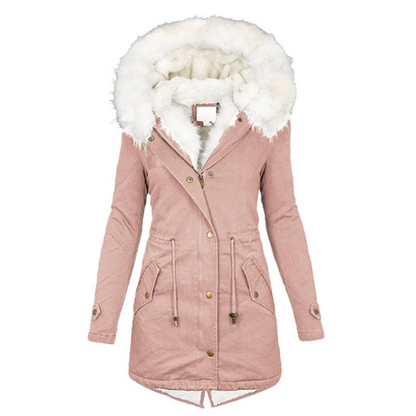 Damen Winterjacke Lange Wintermantel | Mit Kapuze und Fellkragen