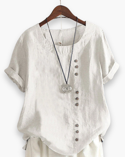 Damen Elegante Bluse | Kurzarm mit Rundhalsausschnitt