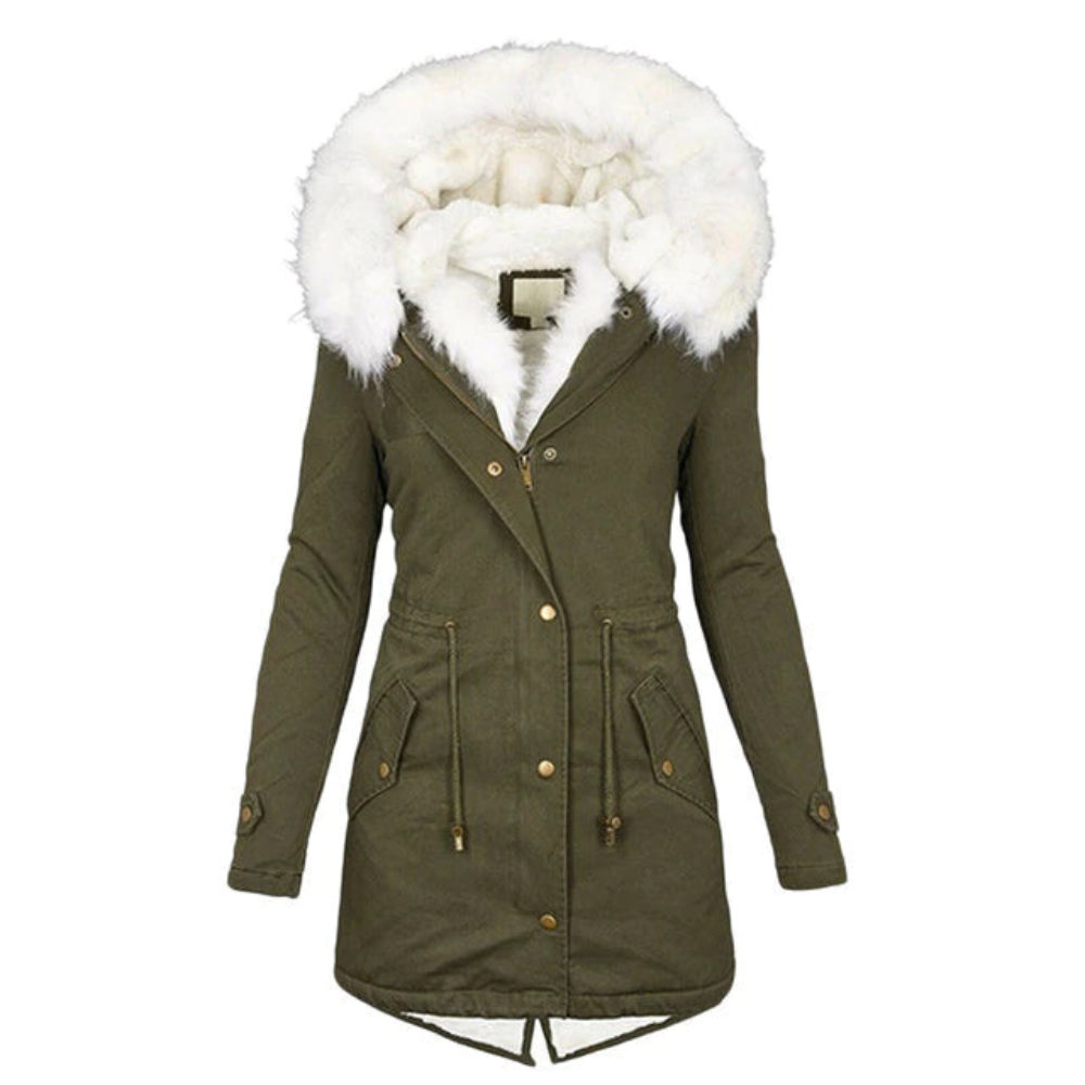 Damen Winterjacke Lange Wintermantel | Mit Kapuze und Fellkragen