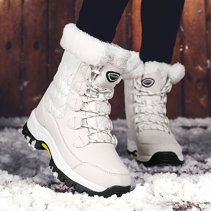 Damen Winterschuhe | Hohe Schnürstiefel mit Fellkragen