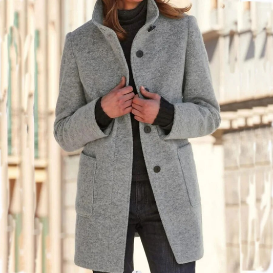 Damen Klassischer Wintermantel | Stehkragen Knopfdesign