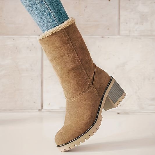 Winterschuhe Damen Stiefel | Umklappbarer Schaft mit Blockabsatz